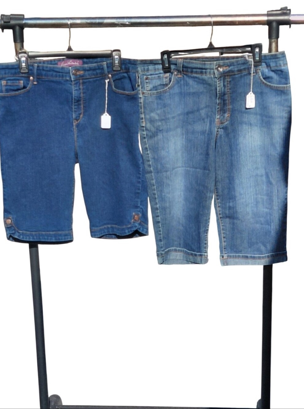 426819....Women's Duo Pair of Jean Shorts Size 14, Details Below.